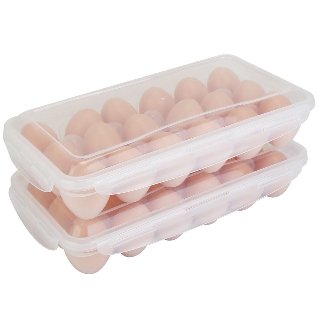 2Pcs Plastic Egg Holder Stackable Egg Storage Box Egg Rack For Refrigerator 18 Cavity Per Container Dishwasher Safe